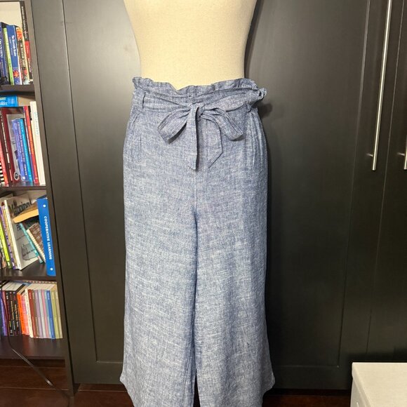 Max Studio Linen Blend Paperbag Wide-Leg Pants M + Bodysuit +Necklace 3pc Outfi - Picture 2 of 12